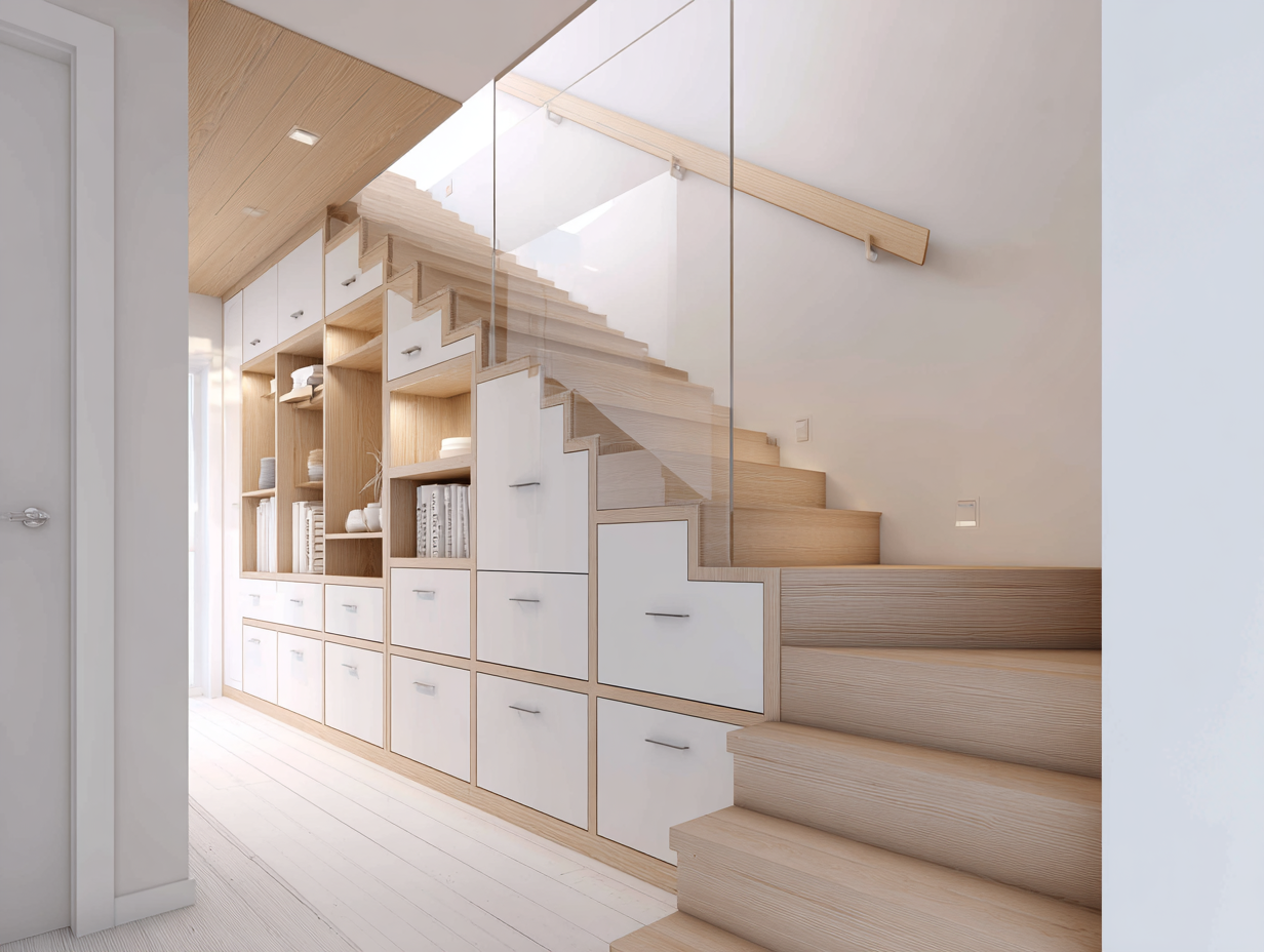 rangement sur mesure sous escalier Champlan