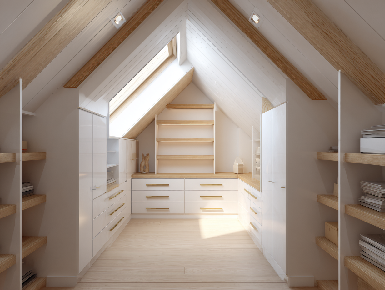 Aménagement sous pente sur mesure avec rangements