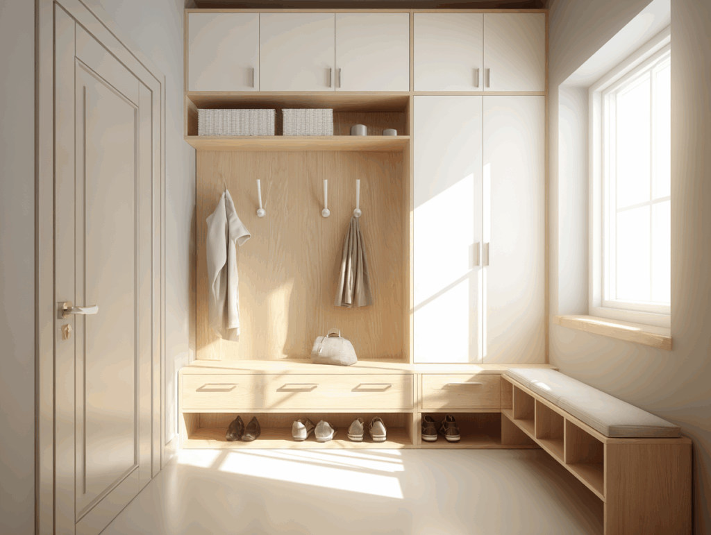 Meuble d'entrée sur mesure avec banc et niches