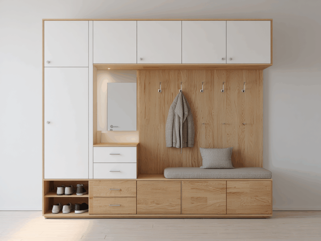 Meuble d'entrée sur mesure avec penderie et rangements